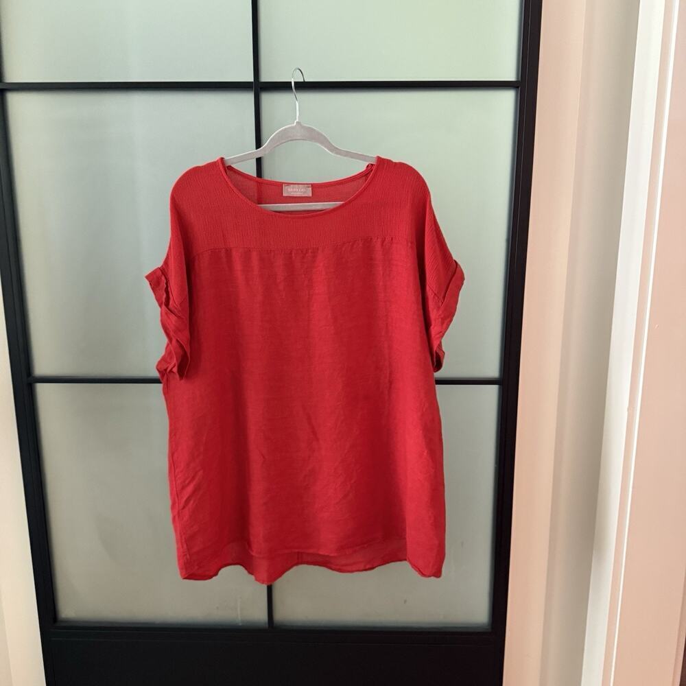 SAIPH LAB Blouse Top Shirt Boho Linen Poppy Red Plus Size 2X Lagenlook Peasant - Picture 3 of 12